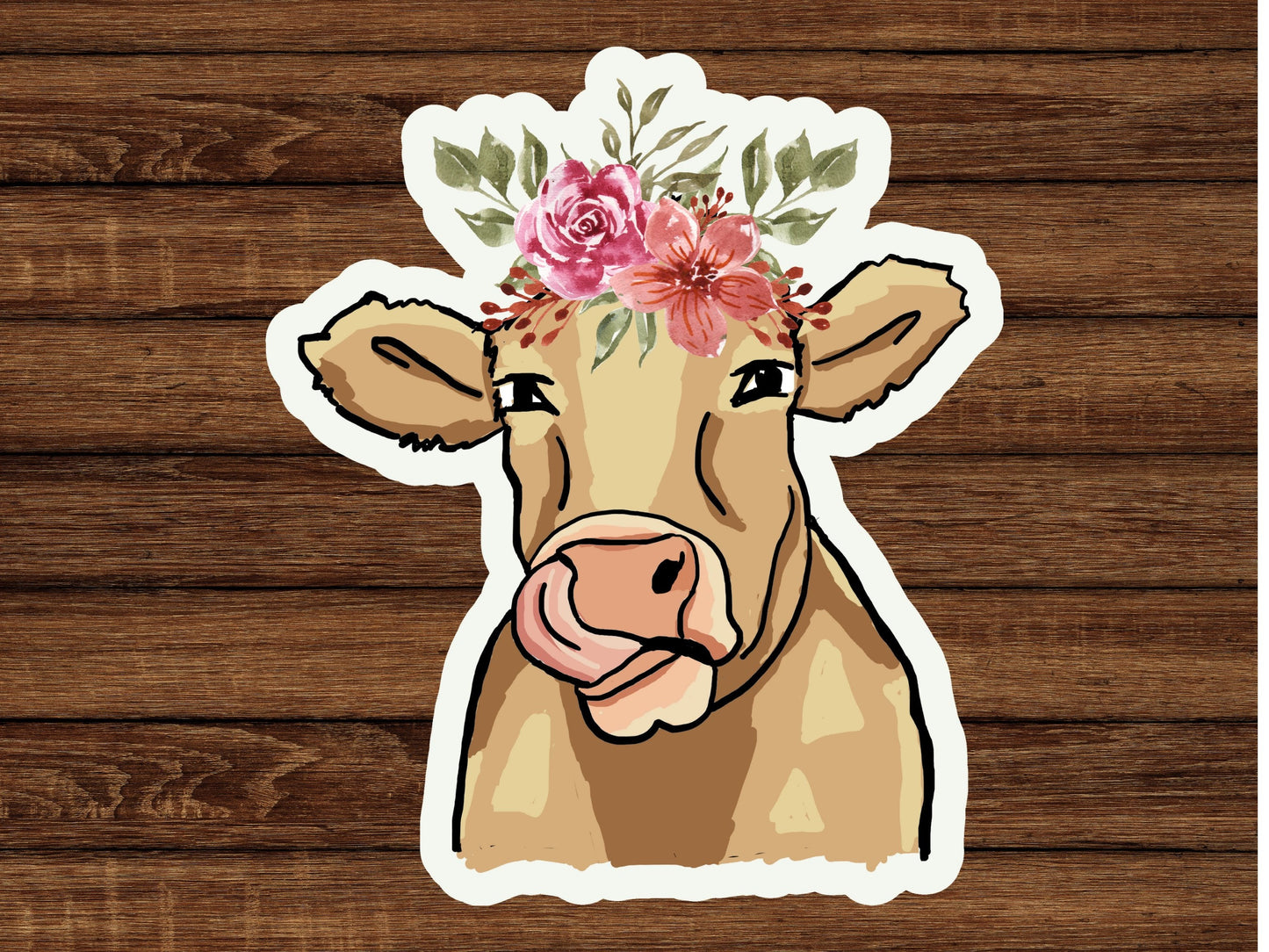 Floral Cow sticker, weatherproof sticker, laptop sticker, farm animal sticker, animal lover sticker