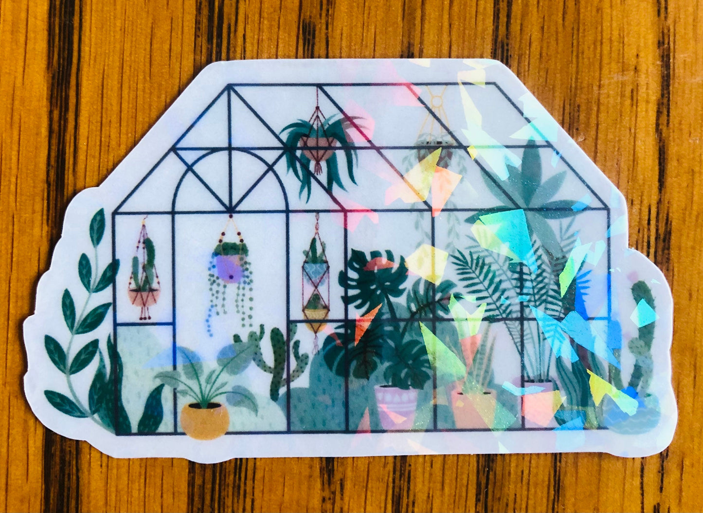 Holographic Greenhouse Sticker: Rainbow Die Cut Plant Lover Gift