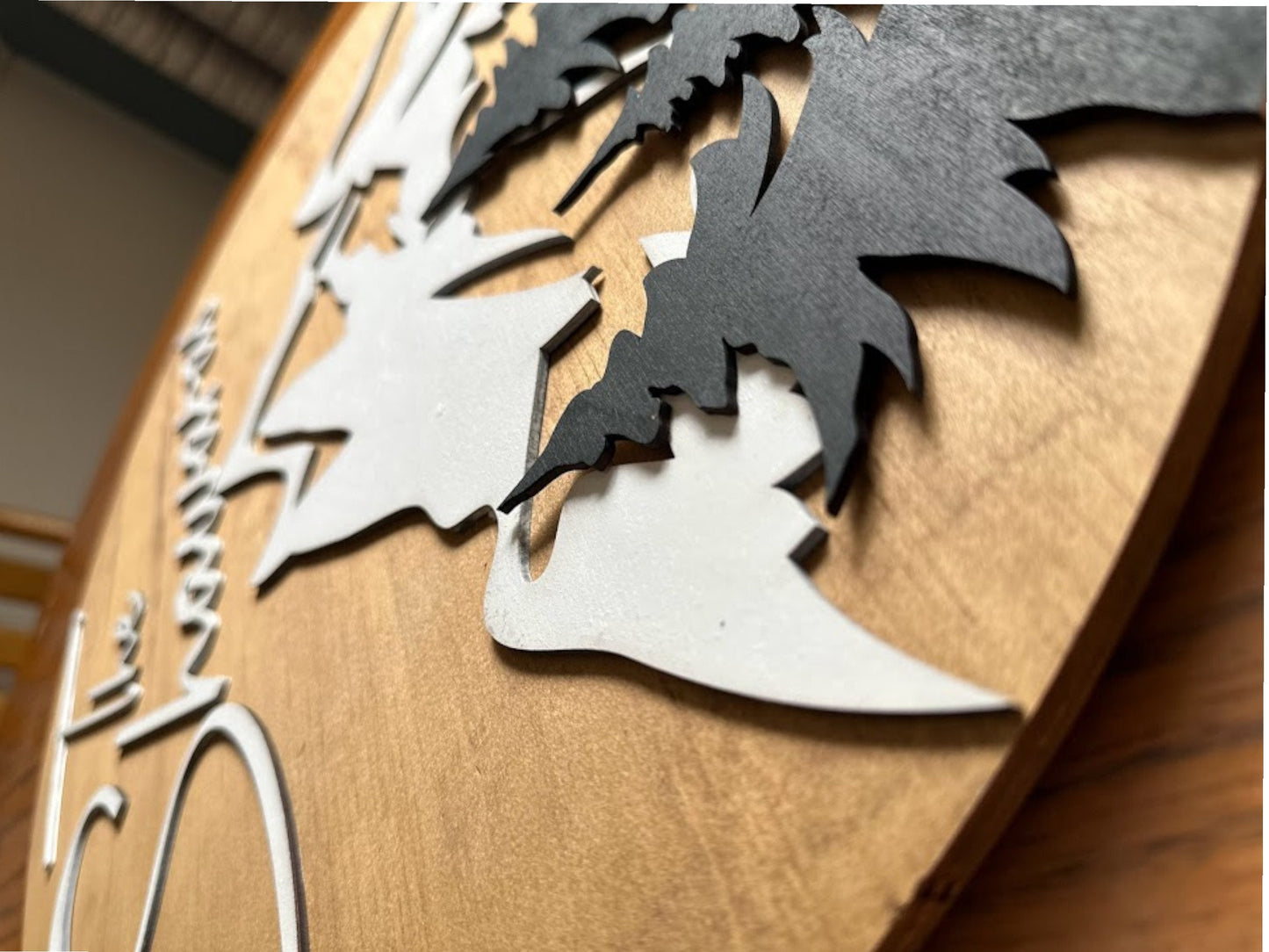 Personalized Family Name Wood Sign: 3D Mountain & Trees Decor