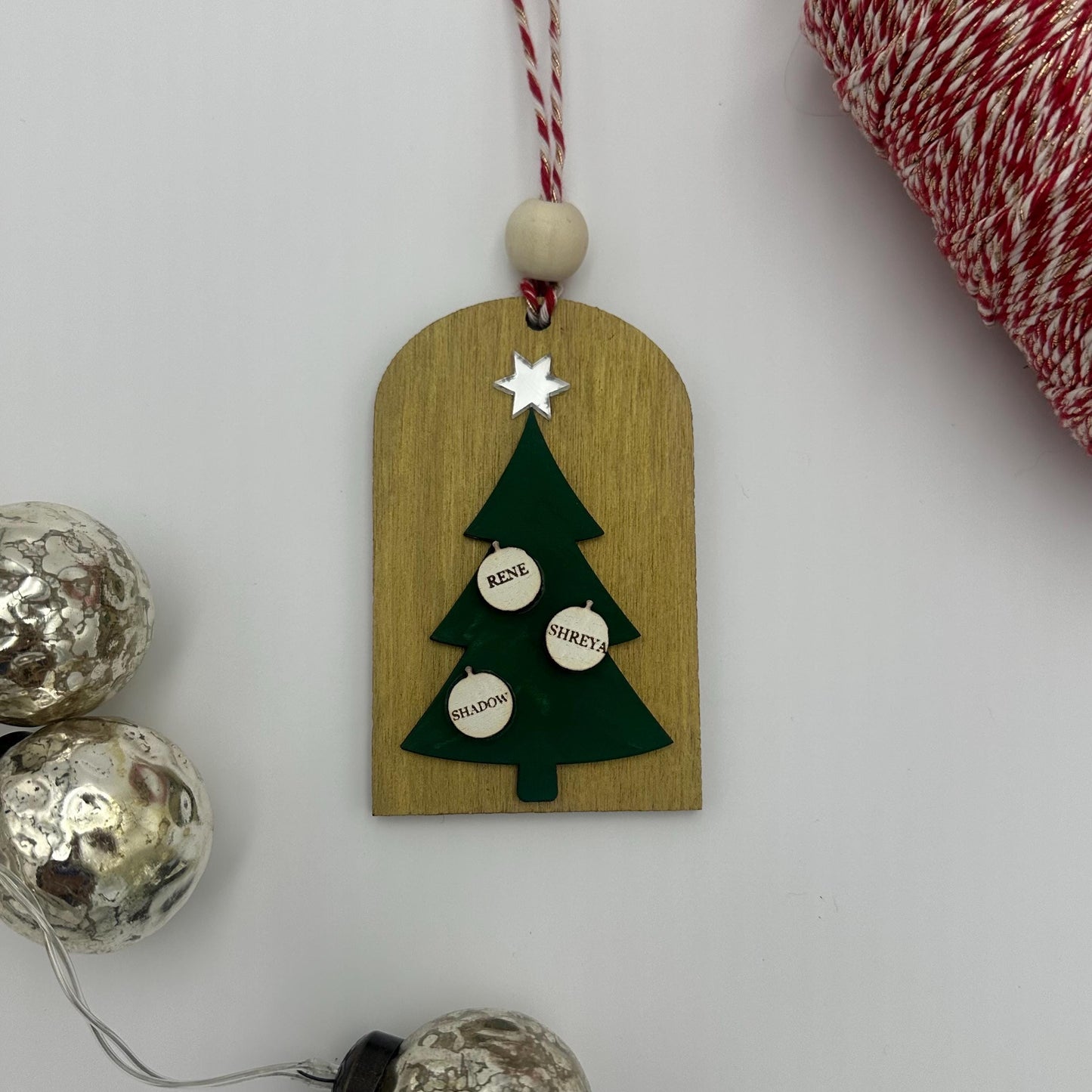 Personalized Engraved Wood Christmas Stocking Tags: Rustic Birch & Acrylic