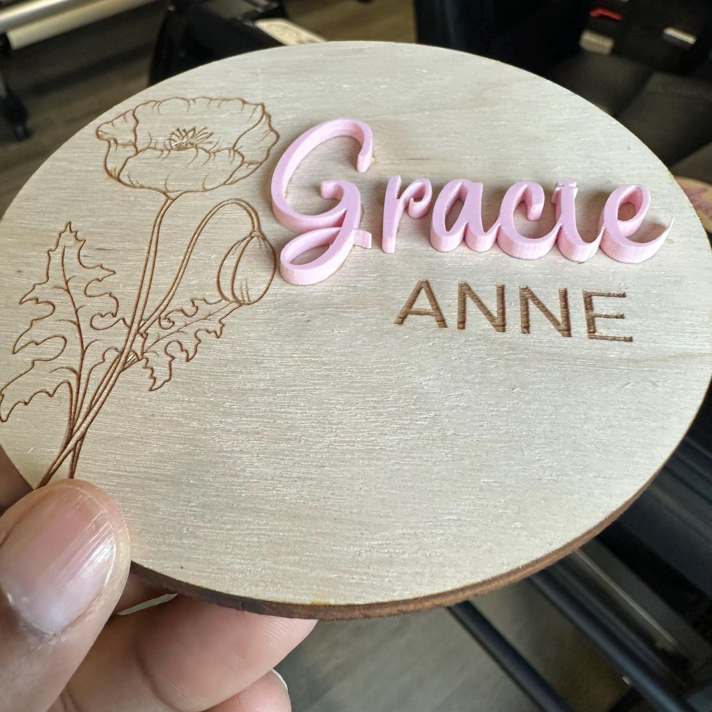 3D Wooden Baby Name Announcement Sign with Birth month flower: Newborn Photo Prop