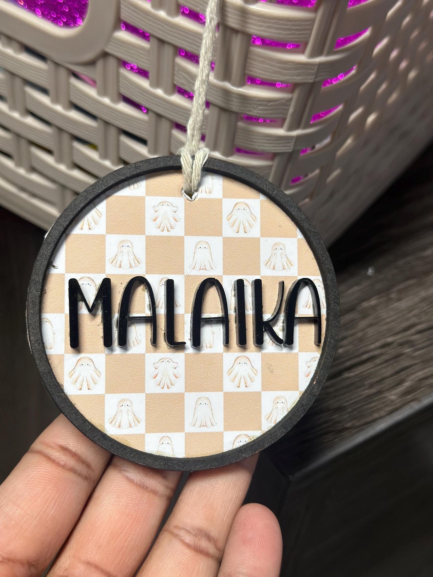 Personalized Halloween Basket Tag: Custom Acrylic Name, Trick or Treat