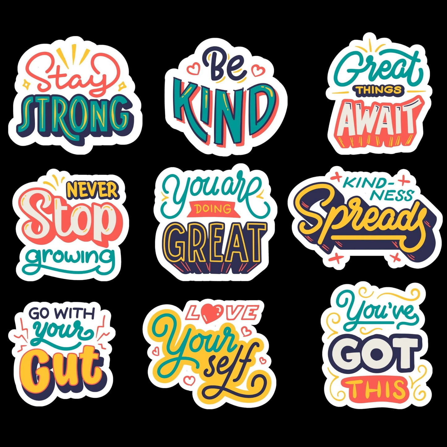 Motivational quotes stickers- set of 9, retro stickers, positivity quotes stickers, gift for best friend, self help stickers, daily reminder