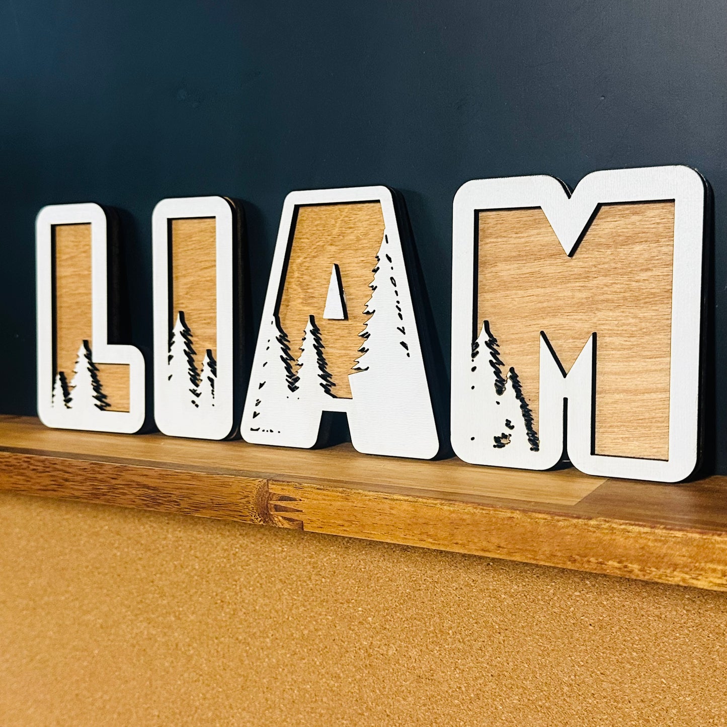 Personalized Wood Name Sign with Trees – Custom Nursery Wall Decor, Rustic Baby Room Decor, Woodland Theme Kids Room Name Sign