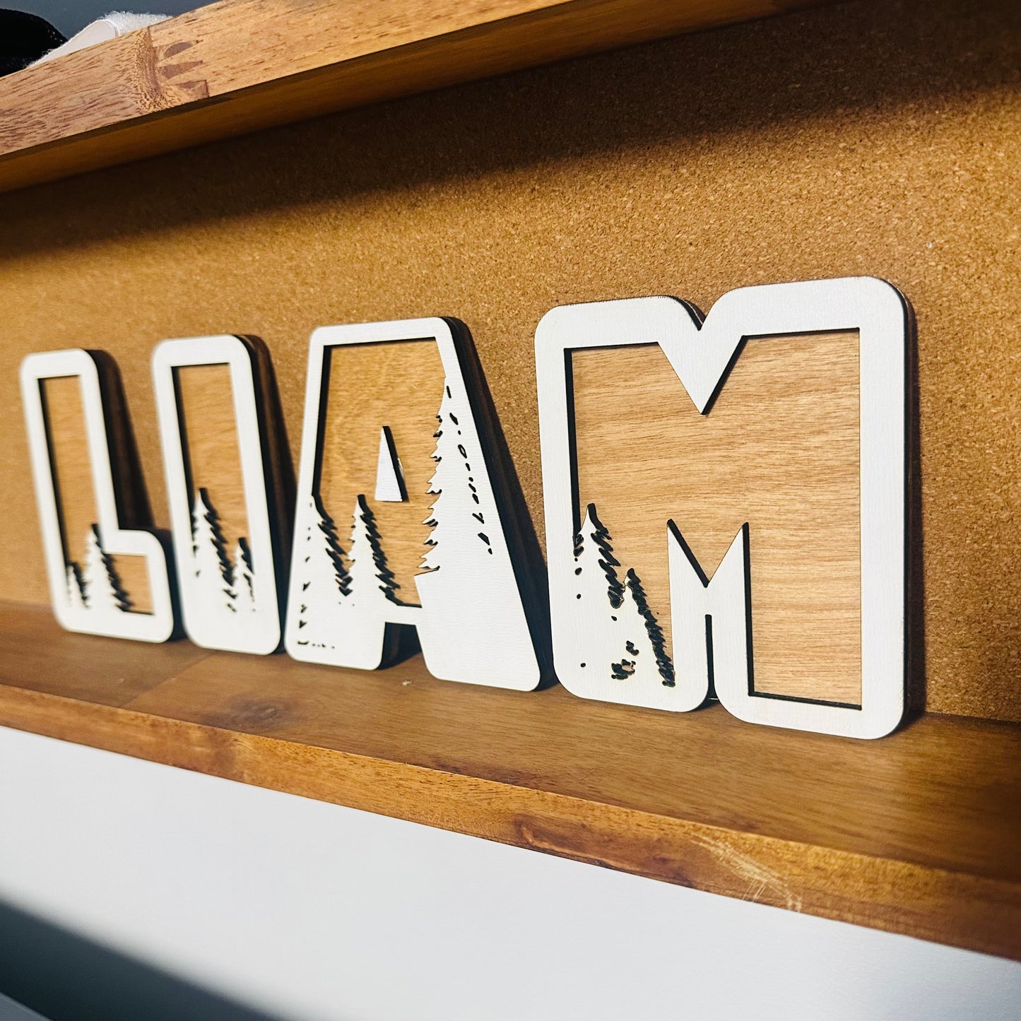 Personalized Wood Name Sign with Trees – Custom Nursery Wall Decor, Rustic Baby Room Decor, Woodland Theme Kids Room Name Sign