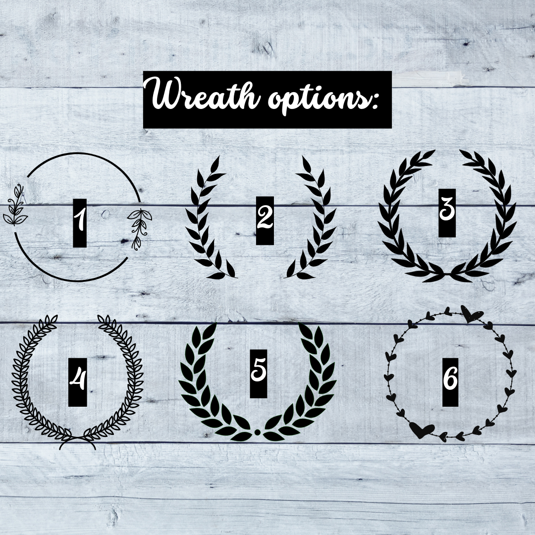 Monogram wreath vinyl decal, wedding decal, initials vinyl decal, wine glass decal, gift for bridesmaid, gift for mom, vinyl decal for door