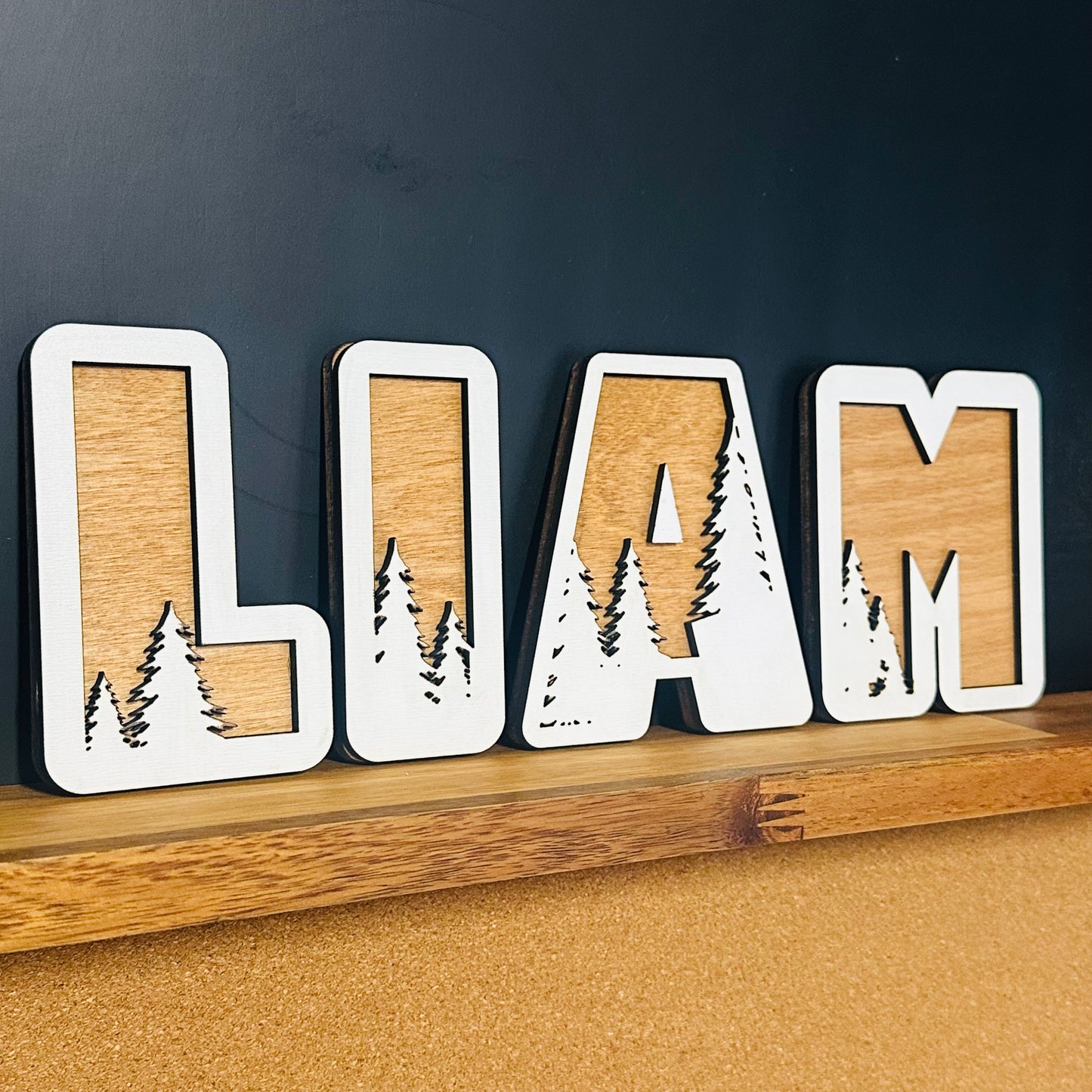 Personalized Wood Name Sign with Trees – Custom Nursery Wall Decor, Rustic Baby Room Decor, Woodland Theme Kids Room Name Sign