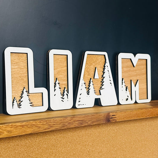 Personalized Wood Name Sign with Trees – Custom Nursery Wall Decor, Rustic Baby Room Decor, Woodland Theme Kids Room Name Sign