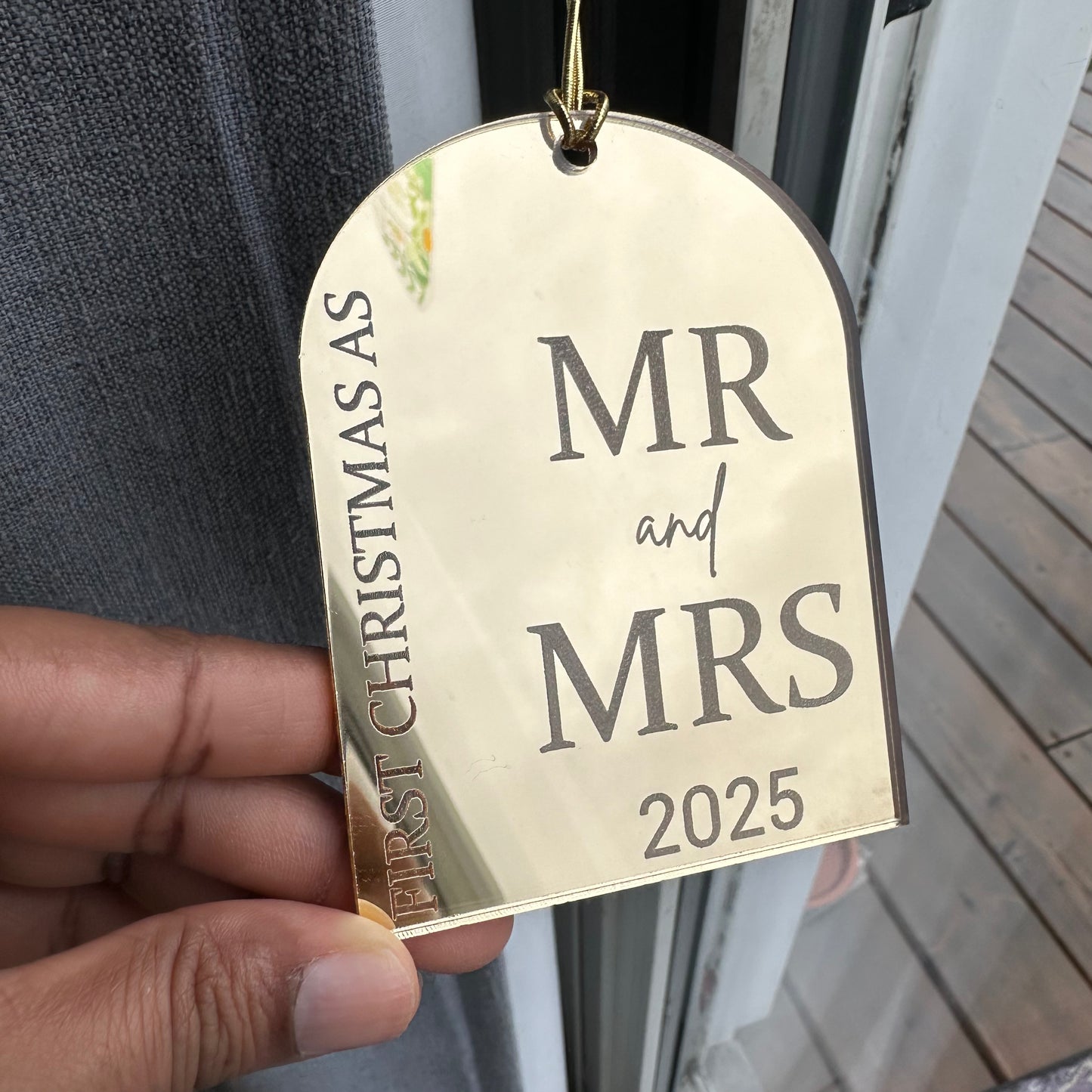 First Christmas as Mr & Mrs Ornament 2025 – Gold Mirror Acrylic