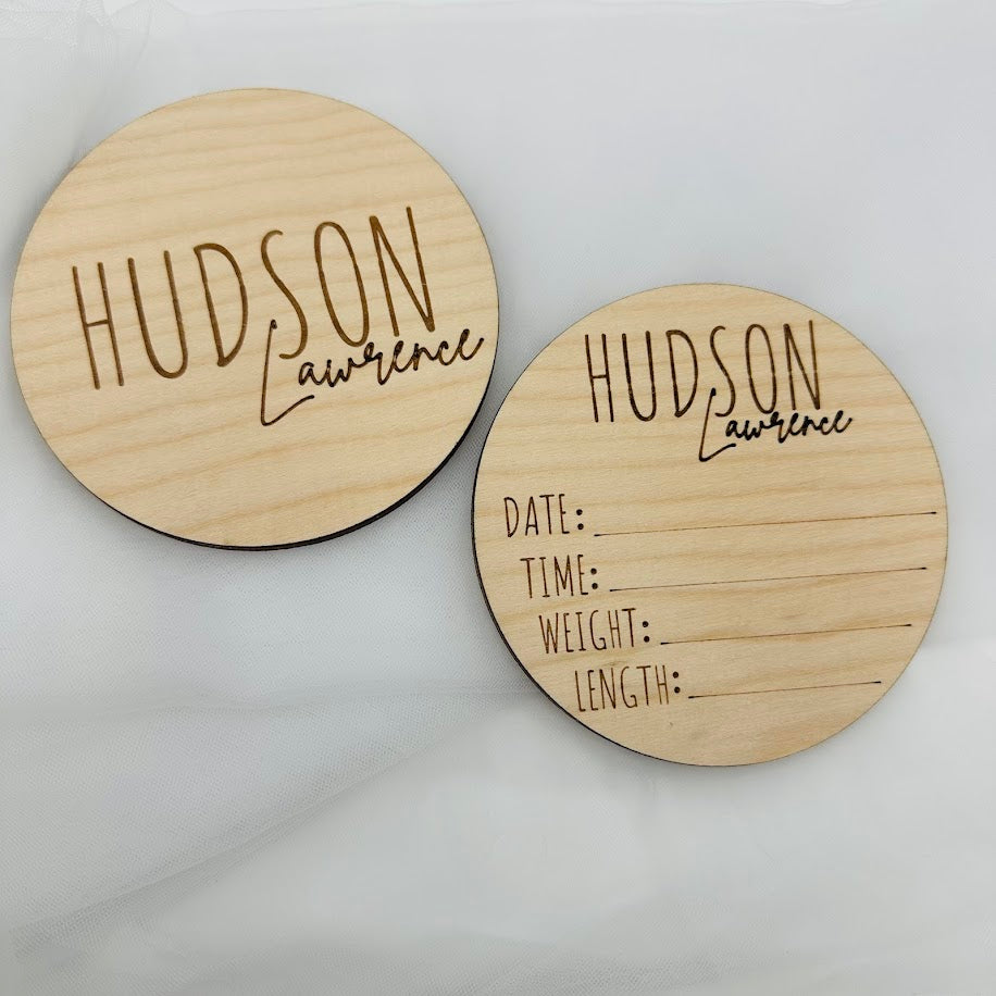 Engraved Wood Birth Announcement Sign: Baby Name sign