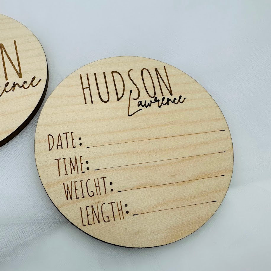 Engraved Wood Birth Announcement Sign: Baby Name sign