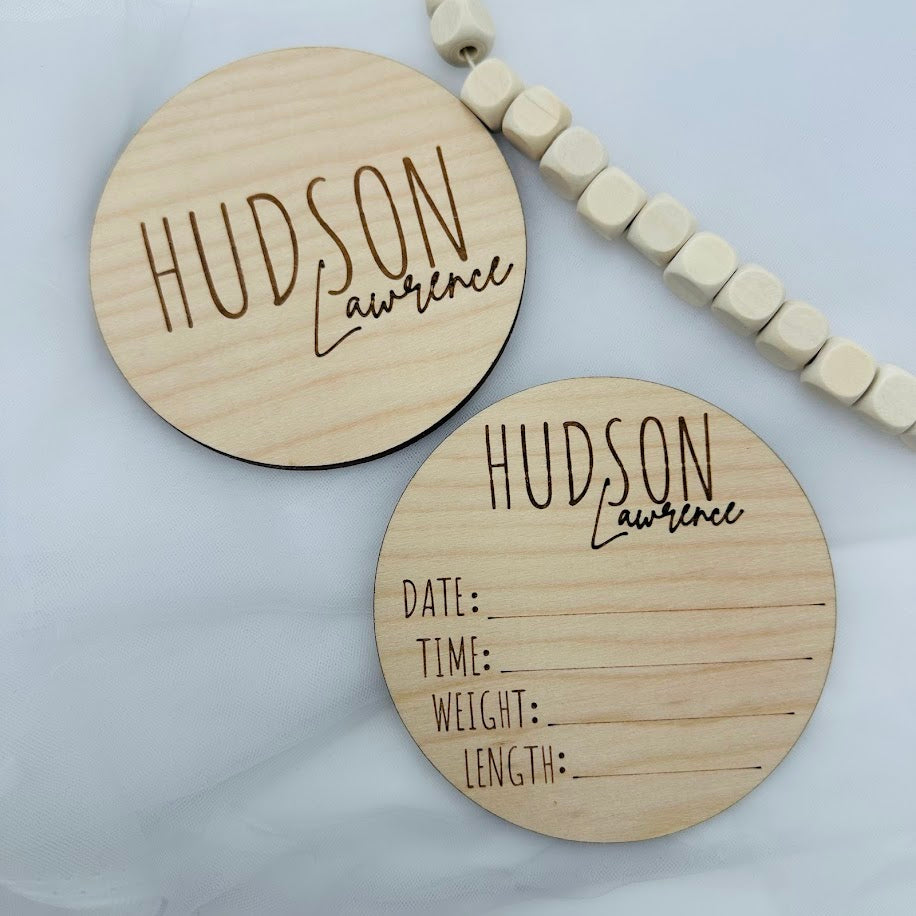Engraved Wood Birth Announcement Sign: Baby Name sign