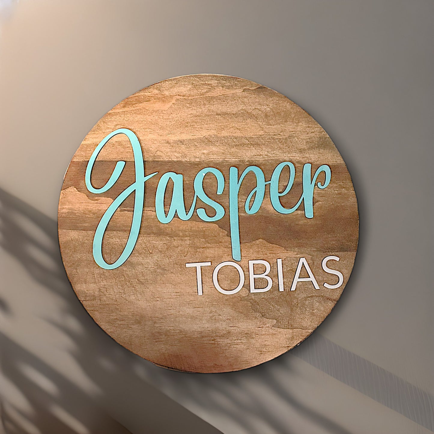 Personalized round wood sign for baby boy’s nursery/kid’s room with first and middle name