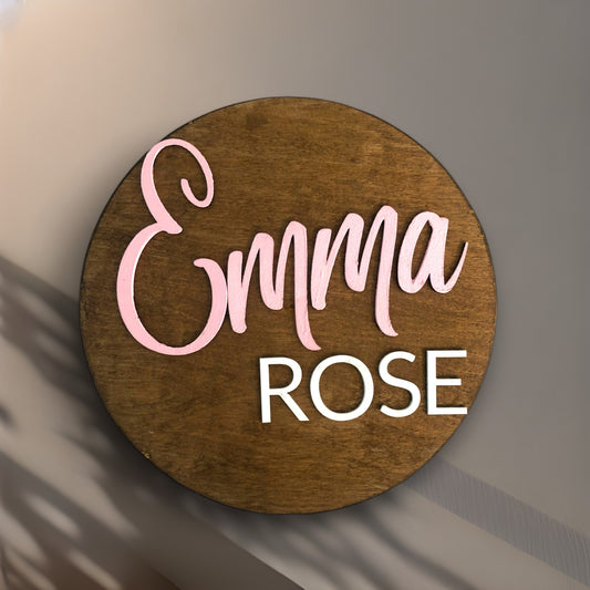 Personalized round wood sign for baby girl's nursery/kid’s room with first and middle name