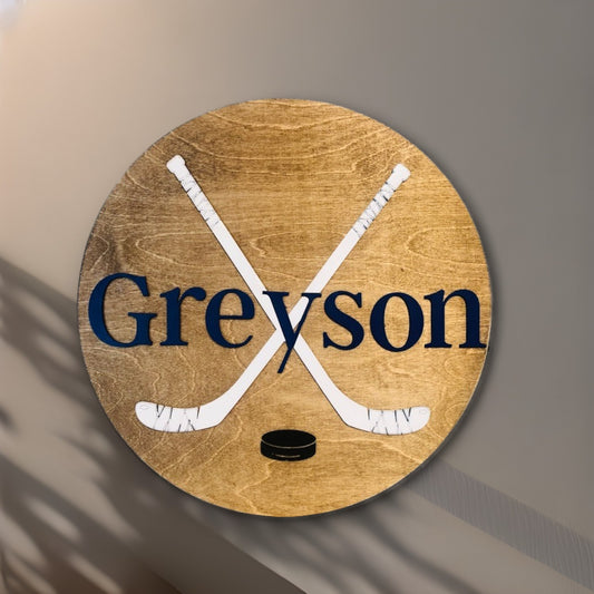 Personalized hockey sign with first name- First name-Navy blue