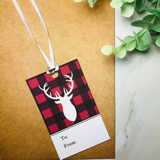 Christmas plaid gift tags set of 12, holiday gift cards, plaid gifts, plaided gift tags, cute holiday gift packaging, reindeer gift tags