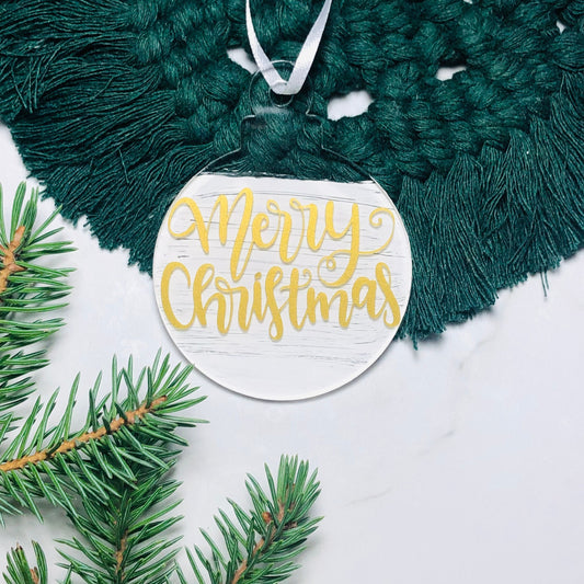 Christmas acrylic white background, gold letters ornament, baubles Set of 6, Christmas gifts, Christmas decorations