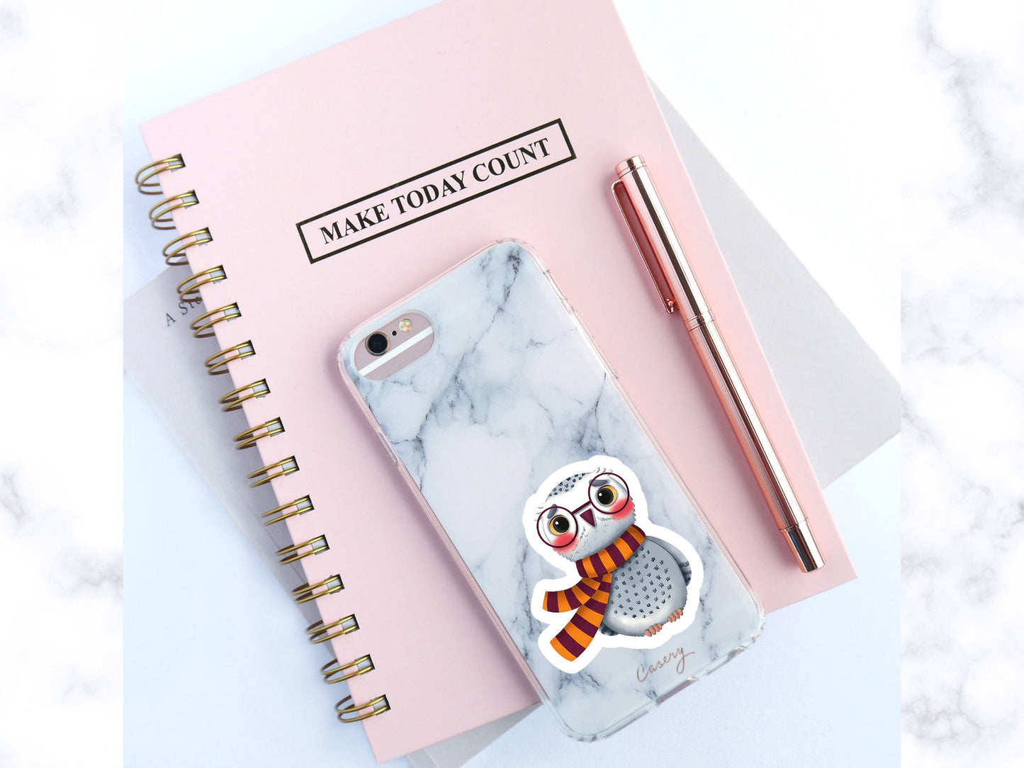 White owl with a scarf waterproof sticker, movie sticker, tv shows sticker, wizard school sticker, halloween sticker, laptop sticker