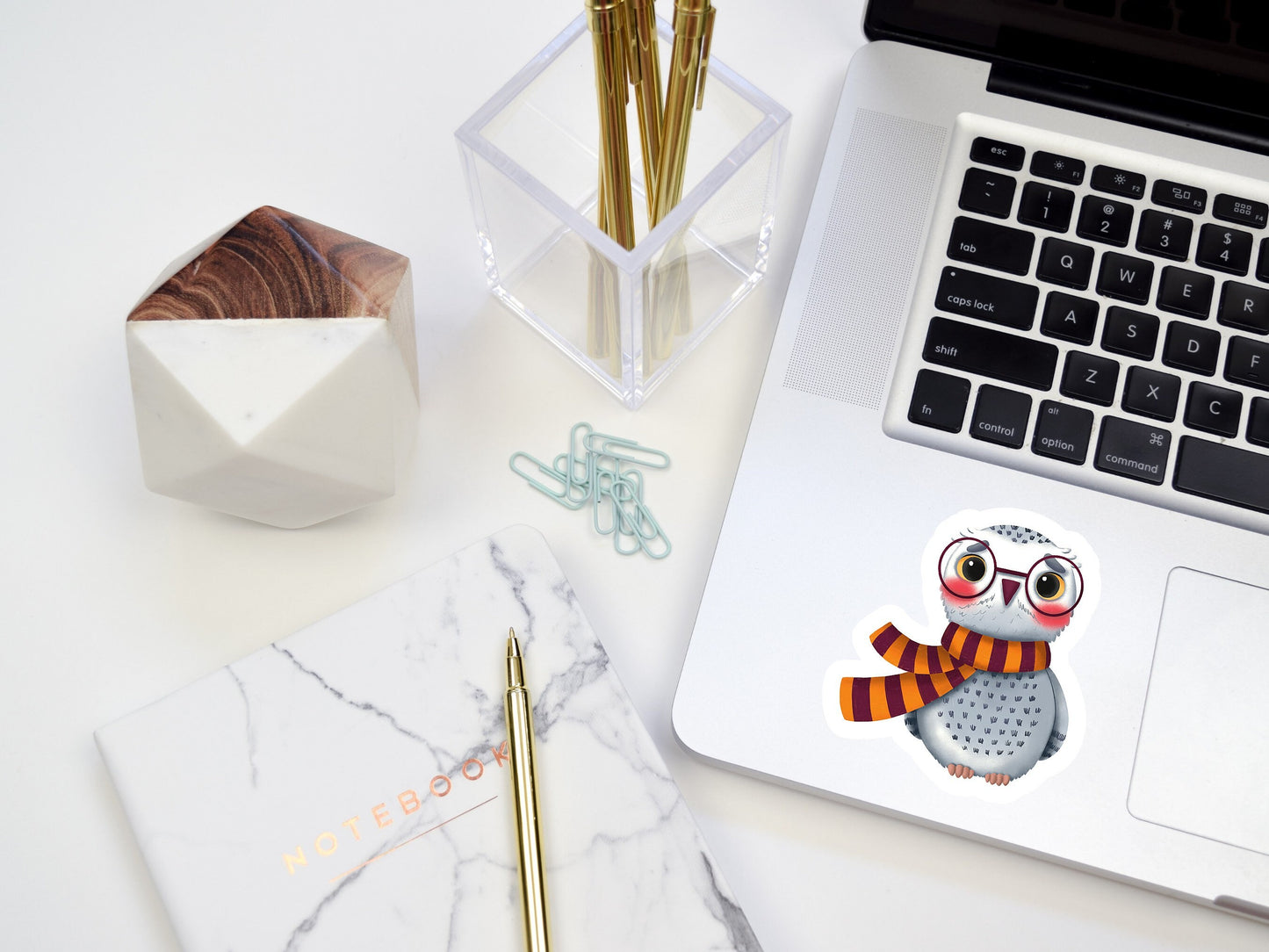 White owl with a scarf waterproof sticker, movie sticker, tv shows sticker, wizard school sticker, halloween sticker, laptop sticker