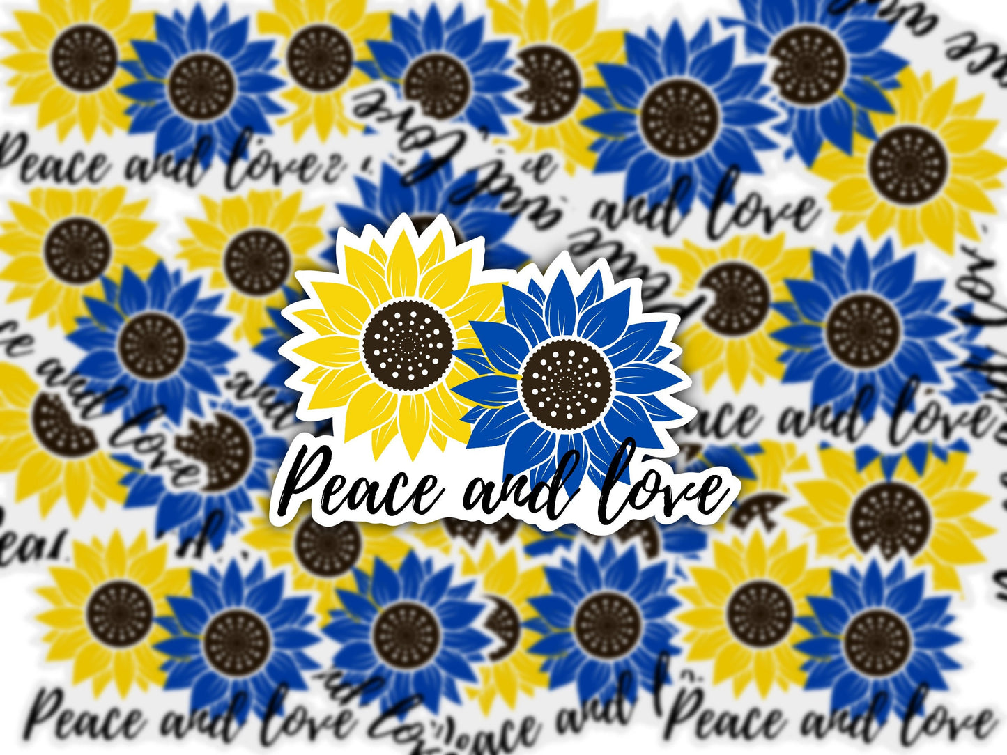 Ukraine support vinyl sticker, peace and love sticker, sunflower decal for car bumper, waterbottle, laptop, luggage, waterproof car decal