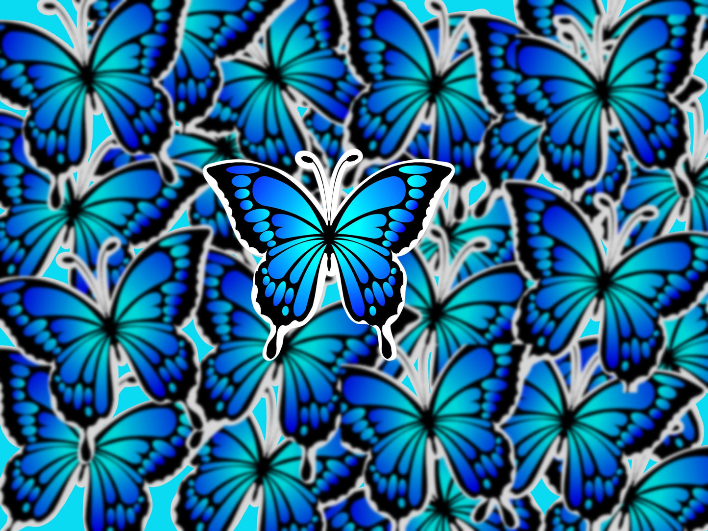 Blue butterfly sticker, waterproof diecut sticker for luggage, laptop, waterbottle and more