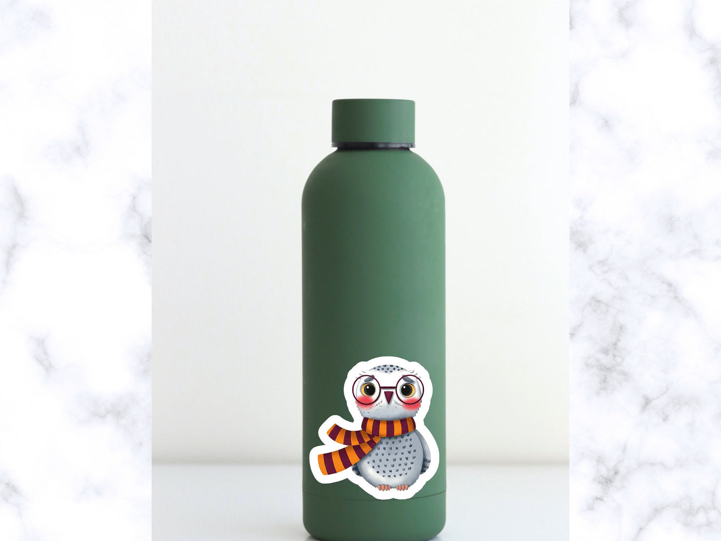 White owl with a scarf waterproof sticker, movie sticker, tv shows sticker, wizard school sticker, halloween sticker, laptop sticker