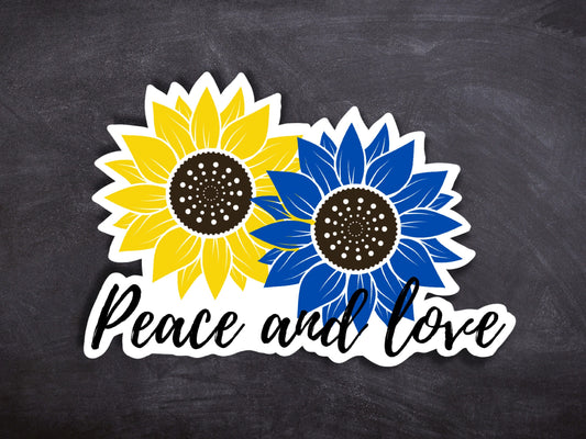 Ukraine support vinyl sticker, peace and love sticker, sunflower decal for car bumper, waterbottle, laptop, luggage, waterproof car decal
