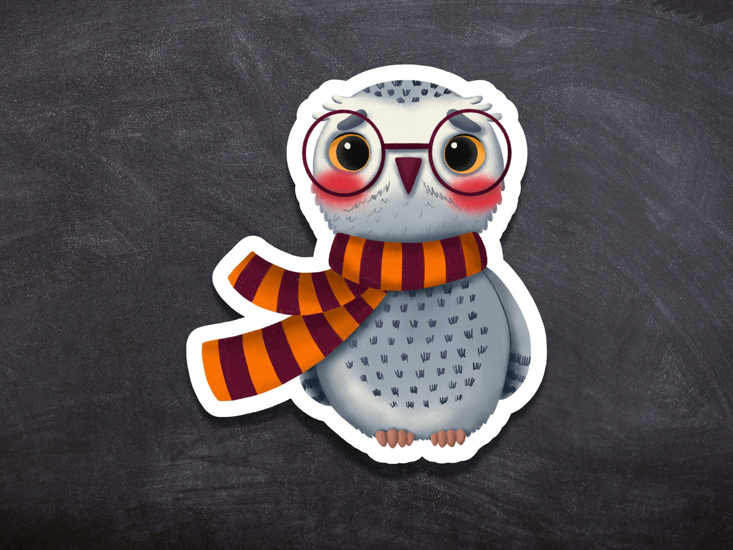 White owl with a scarf waterproof sticker, movie sticker, tv shows sticker, wizard school sticker, halloween sticker, laptop sticker