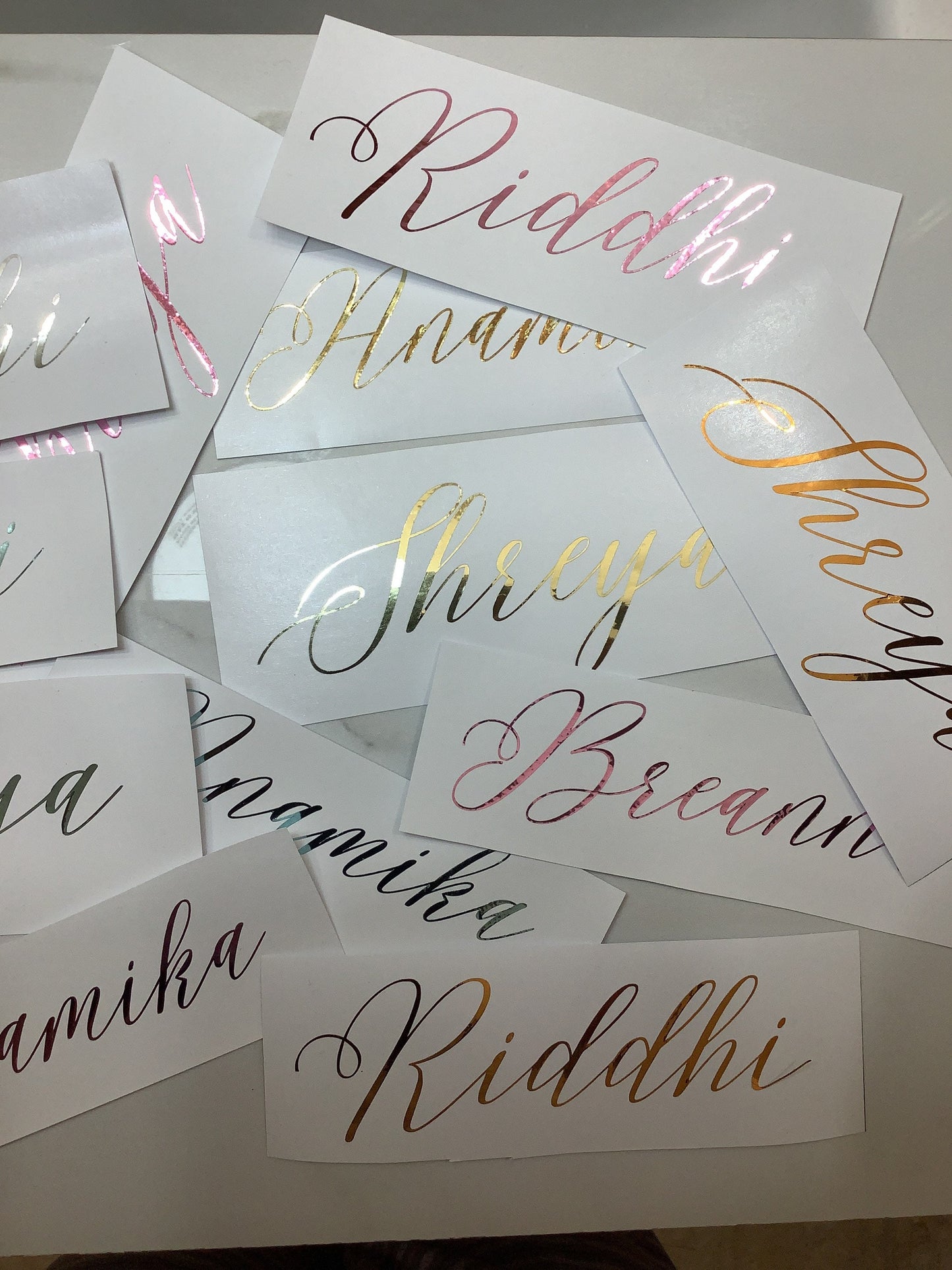 Metallic name decals, bridesmaid name and role decals, bridesmaid box decor, name vinyl, mothers day gift, wine glass and waterproof decal