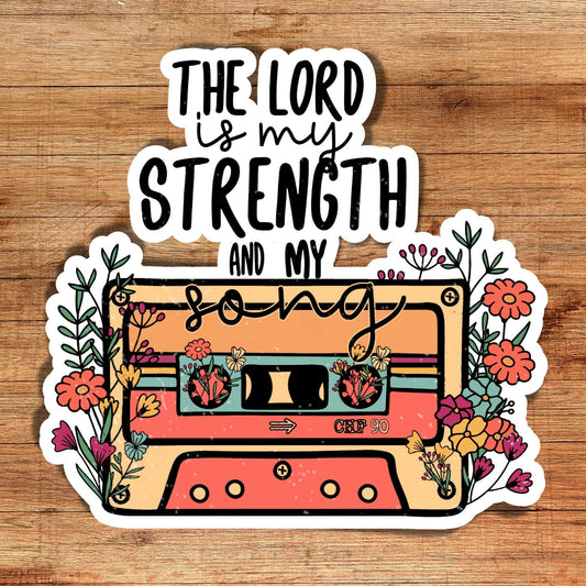 Bible verse sticker, christian sticker, retro sticker, lord is my strength, jesus quote sticker, waterbottle sticker, vintage flowers