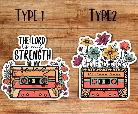 Bible verse sticker, christian sticker, retro sticker, lord is my strength, jesus quote sticker, waterbottle sticker, vintage flowers