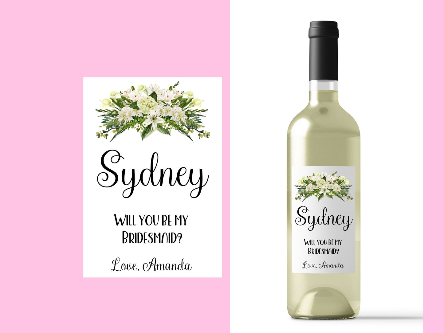 Custom wine, champagne stickers for bridesmaid proposal, bridesmaid gift, Gift box label, custom candle label, wedding gift