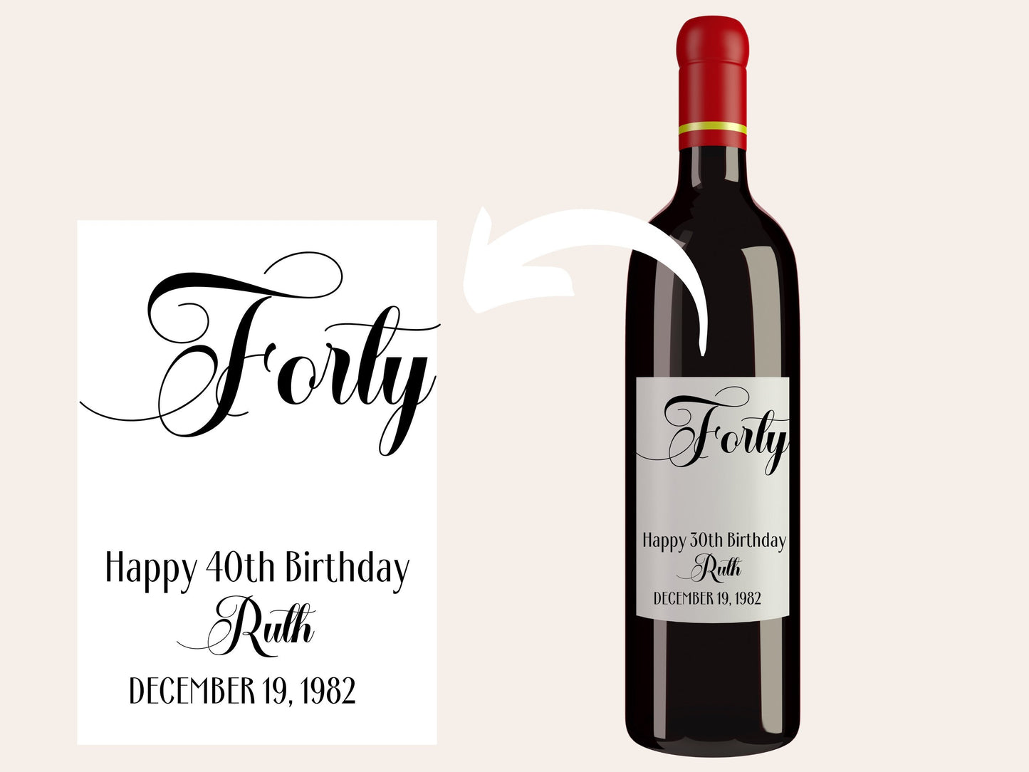 Custom Forty-40th birthday wine bottle label, Personalized wine bottle sticker, gift for best friend, gift for sister