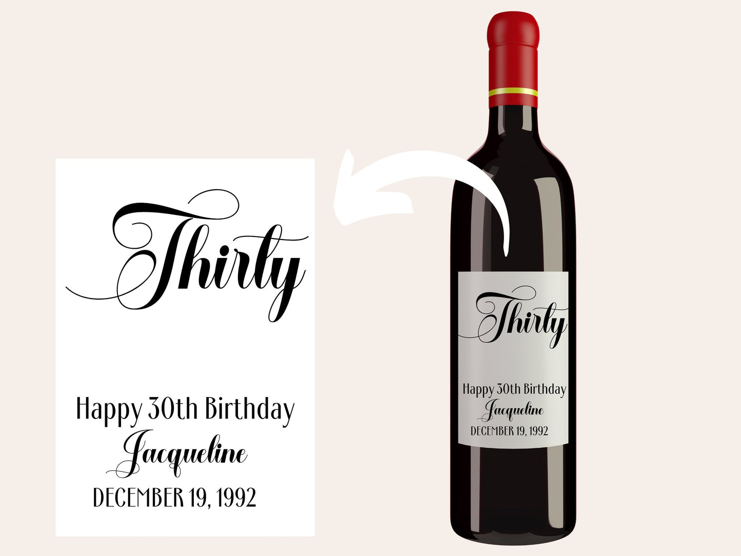Custom 30th birthday wine bottle label- personalized Sticker for special occassions