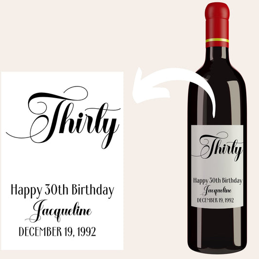 Custom 30th birthday wine bottle label, 30th birthday gift, gift box label, gift for best friend, personalized birthday label