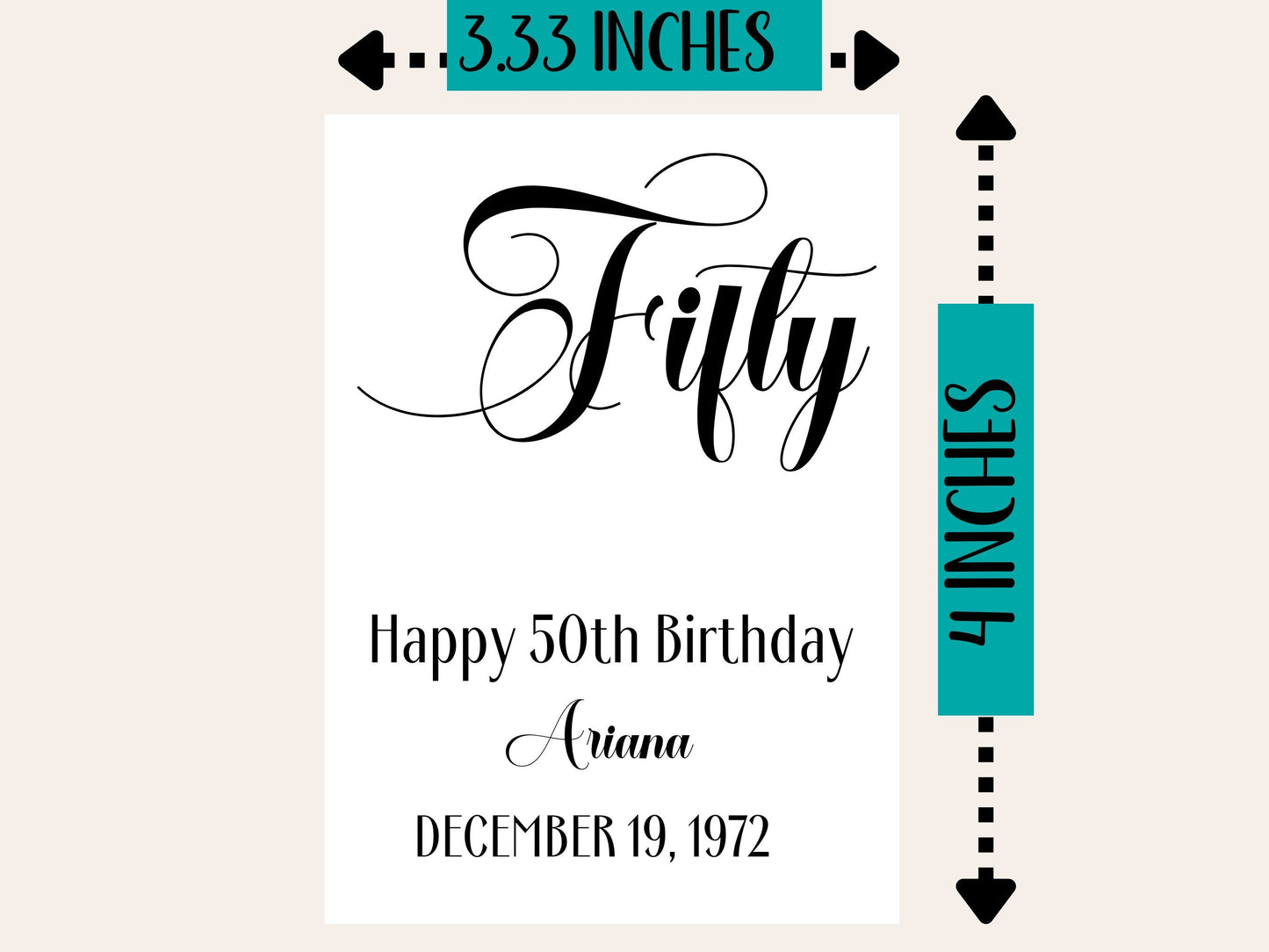 Personalized fifty-50th birthday wine bottle label, birthday gift for sister, gift box label sticker, birthday gift for her