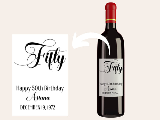 Personalized fifty-50th birthday wine bottle label, birthday gift for sister, gift box label sticker, birthday gift for her