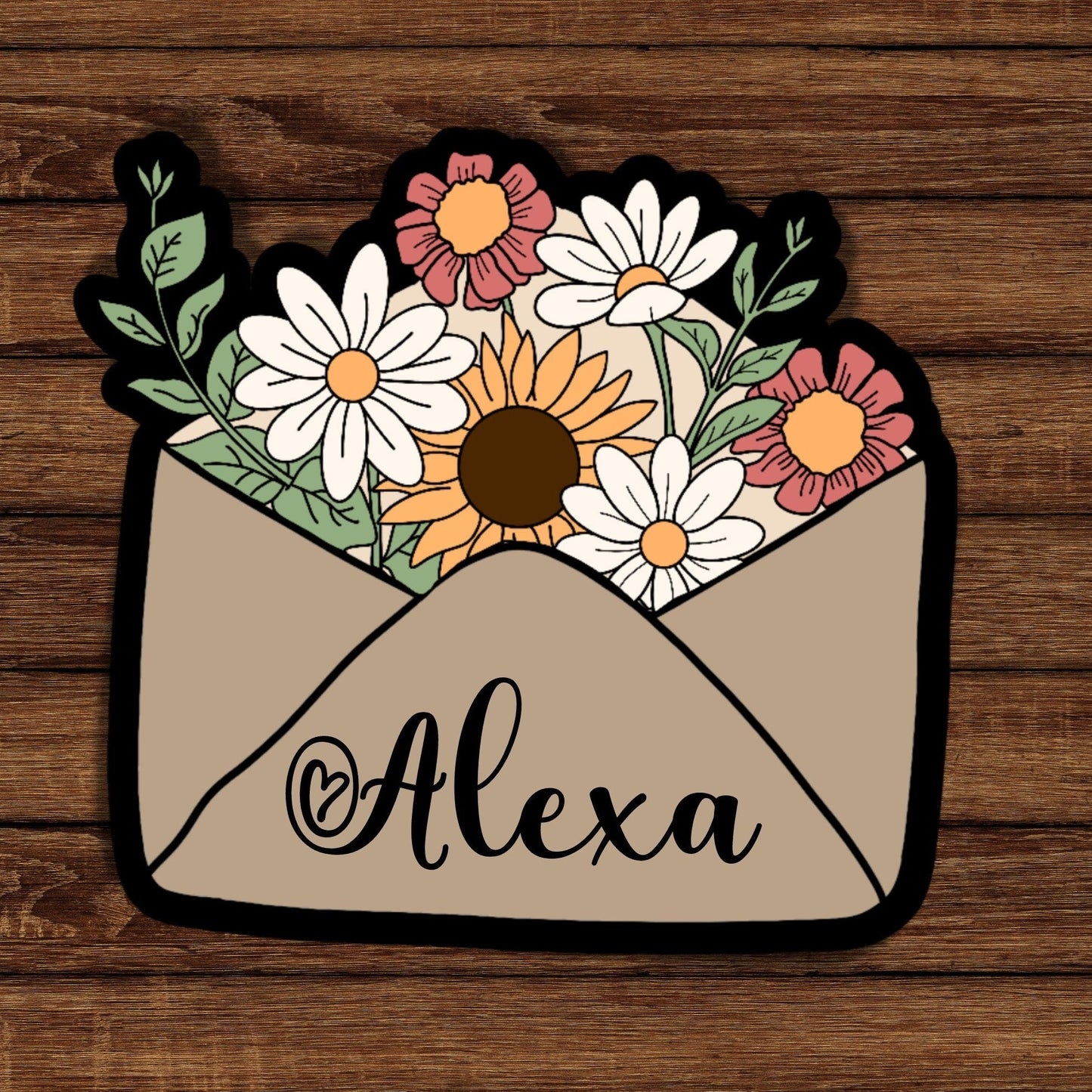 Custom name sticker, floral envelope sticker, laptop sticker