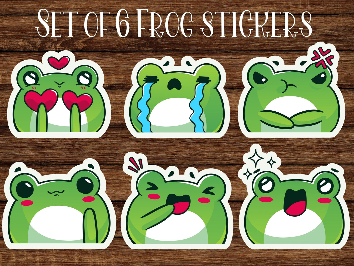 Set of 6 Frog stickers, gift for kids, sticker set, glossy stickers, laptop sticker, hydroflask sticker, journal stickers, froggie sticker