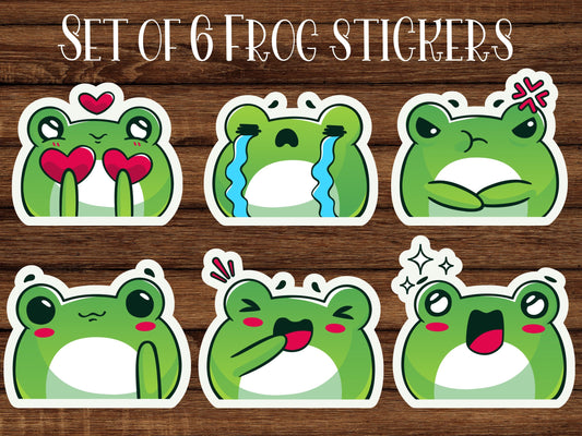 Set of 6 Frog stickers, gift for kids, sticker set, glossy stickers, laptop sticker, hydroflask sticker, journal stickers, froggie sticker