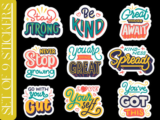 Motivational quotes stickers- set of 9, retro stickers, positivity quotes stickers, gift for best friend, self help stickers, daily reminder