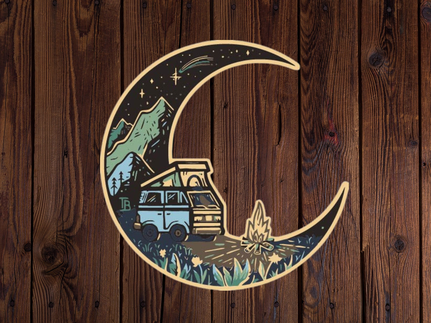Camping moon sticker for laptop, van life sticker, weatherproof sticker, laptop sticker, gift for friend