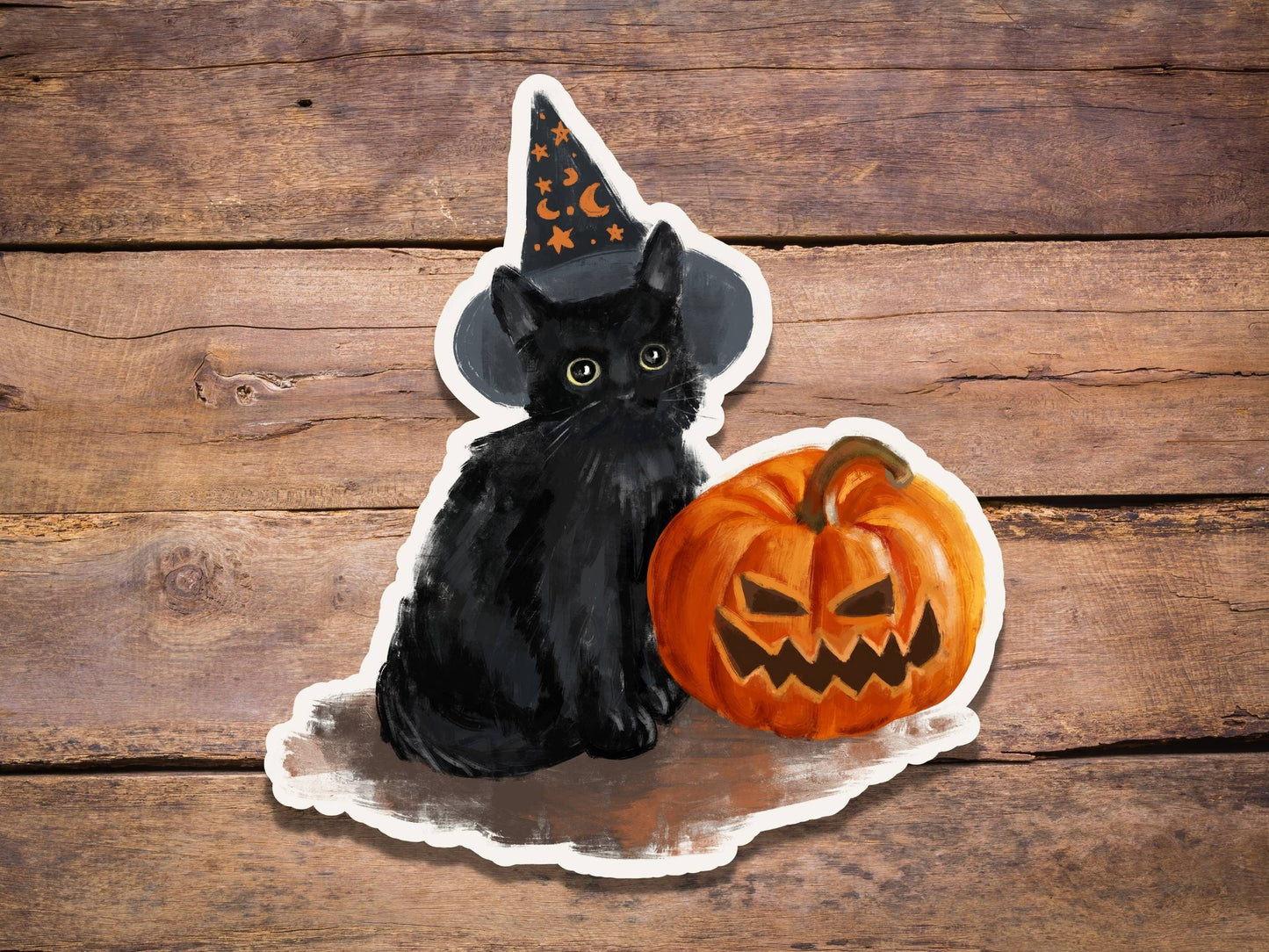 Black cat with pumpkin sticker, halloween sticker, trick or treat sticker, spooky sticker, black cat sticker, gift for kids