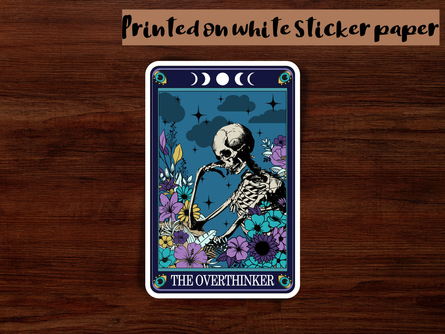 The overthinker sticker, vinyl sticker, halloween sticker, tarot card sticker, blue aesthetic sticker, skeleton sticker, fall sticker