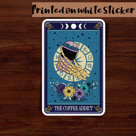 The Coffee addict sticker, tarot card sticker, coffee lover sticker, mom sticker, laptop sticker, halloween sticker, witch coffee sticker