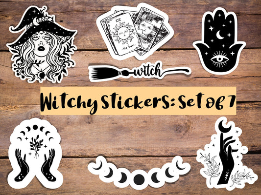 Witchy stickers- set of 7, halloween sticker set, vinyl sticker, boo sticker, gift for friend, halloween goodies, witch aesthetic