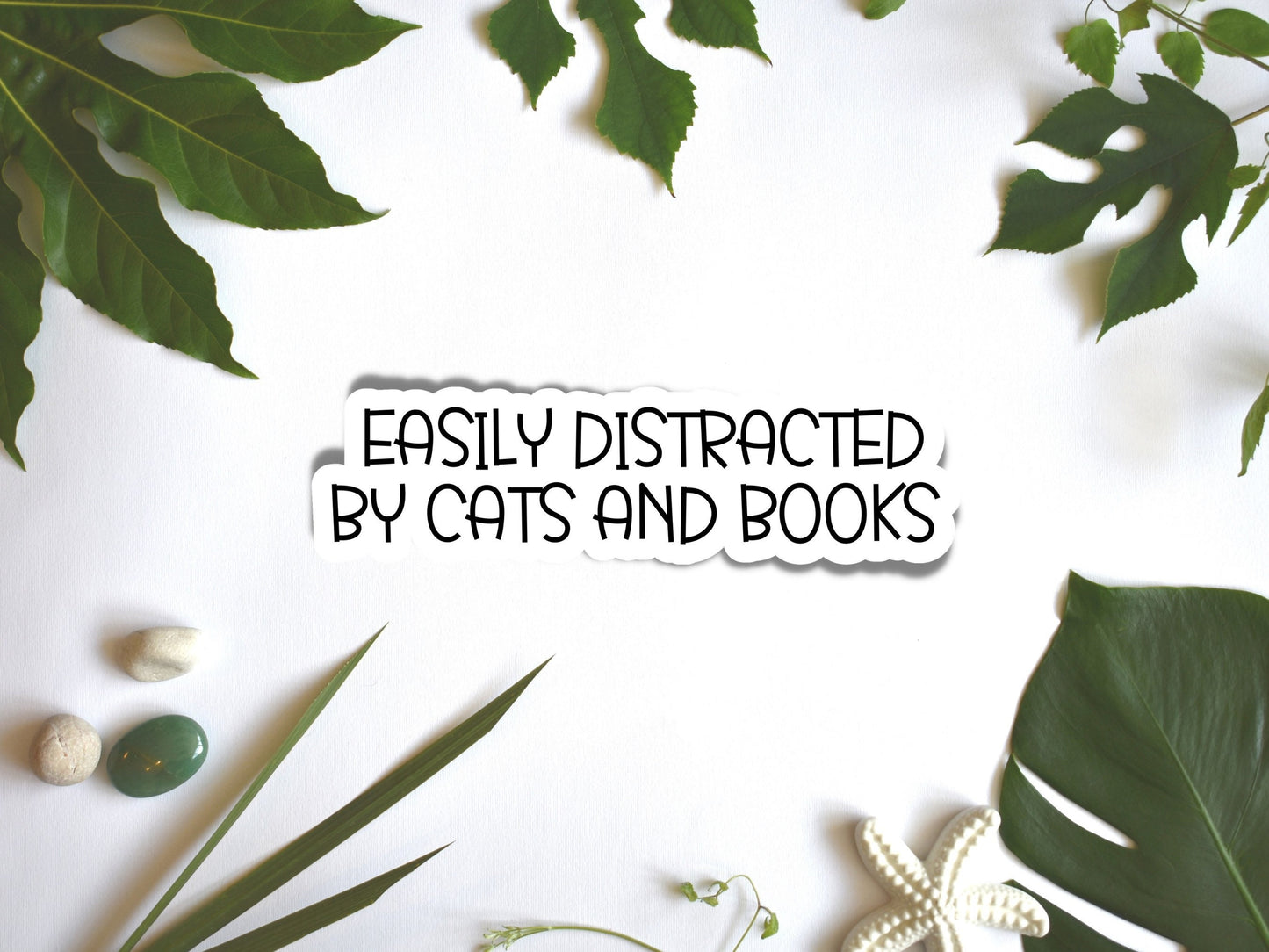 Easily distracted by cats and books | glossy sticker | laptop sticker | dog lovers sticker | book lovers sticker