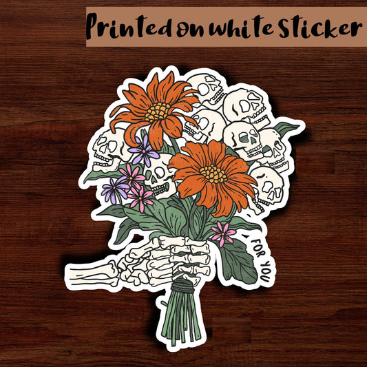 Skeleton Halloween sticker, halloween flower sticker, clear vinyl sticker, skull sticker, gift for halloween, gift for best friend