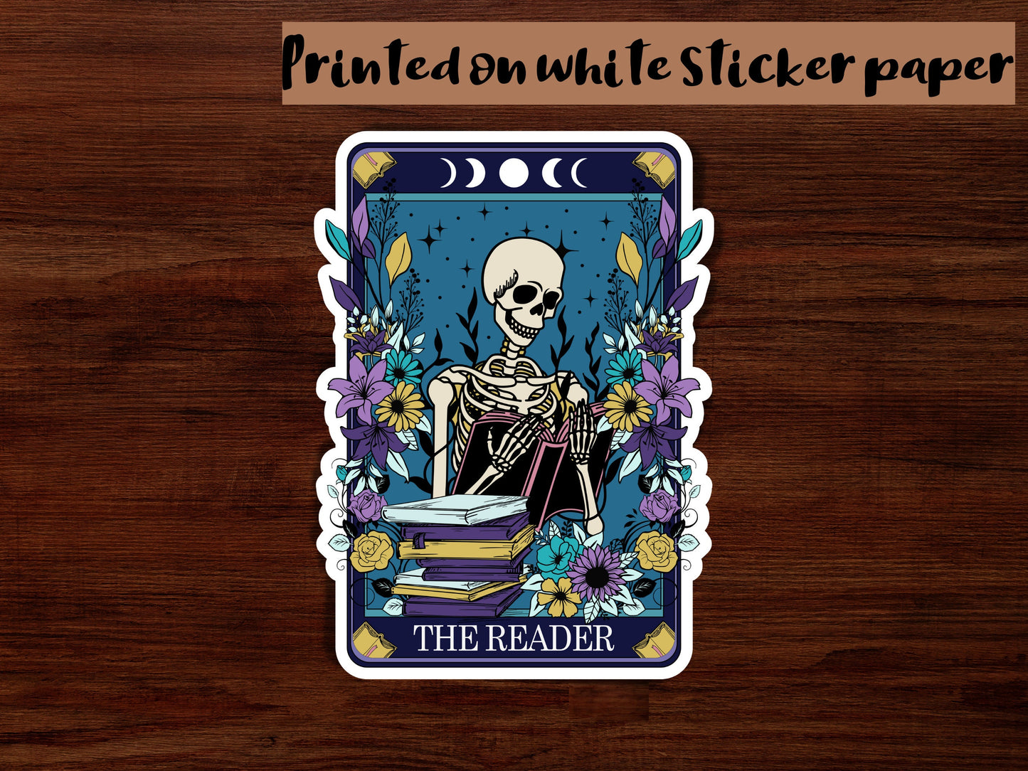 The Reader Skeleton Sticker: Book Lover Halloween Decor