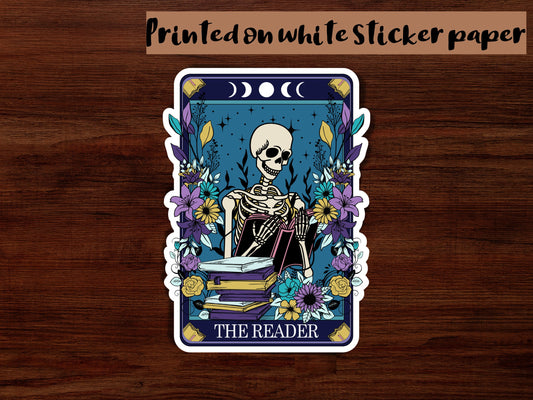 The Reader Skeleton Sticker: Book Lover Halloween Decor